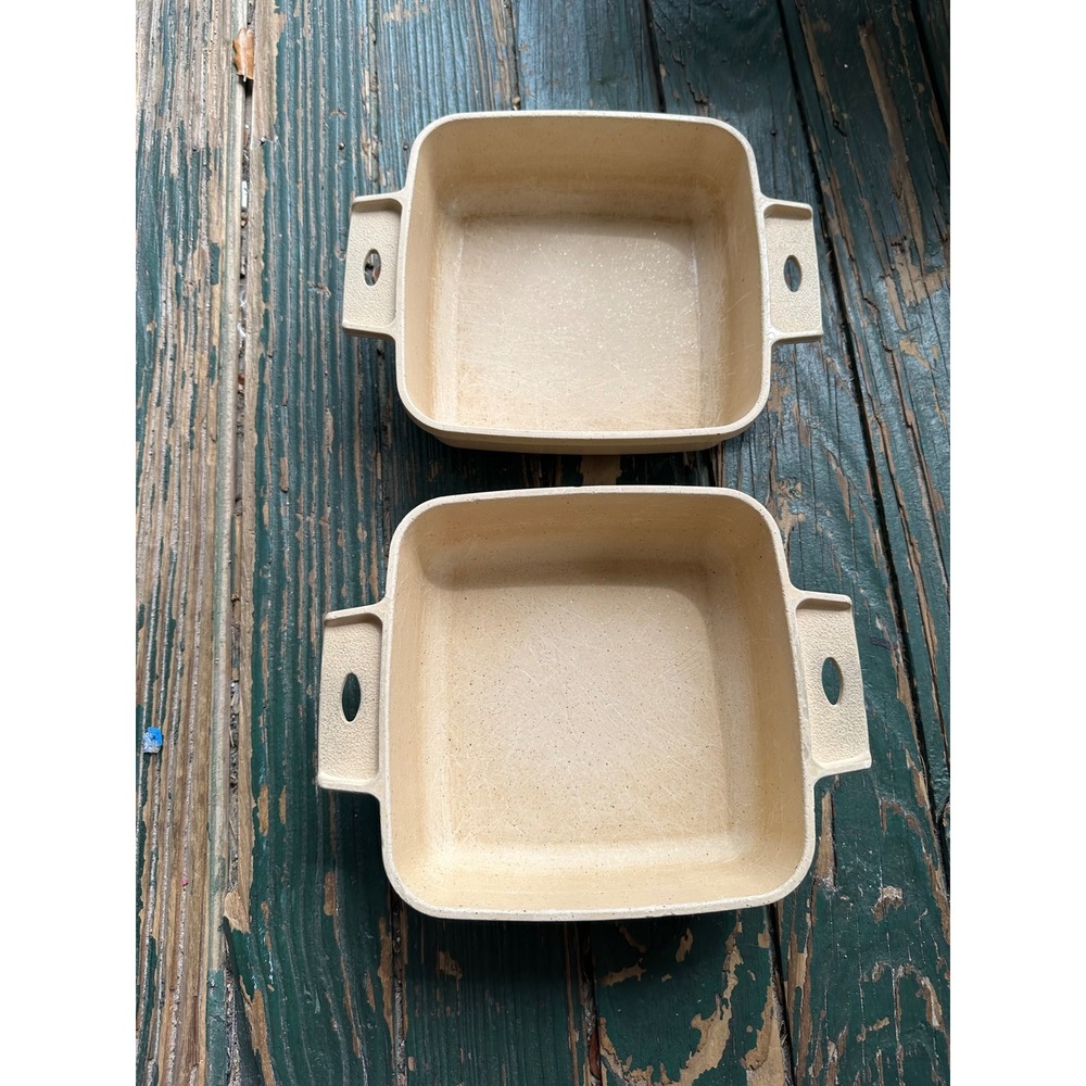 Vintage LittonWare Simmer Pot Microwave Cookware Set of 2 Tan Speckled Square